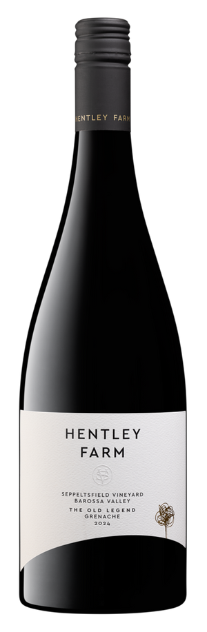 Wine bottle with 'Hentley Farm' label on a white background