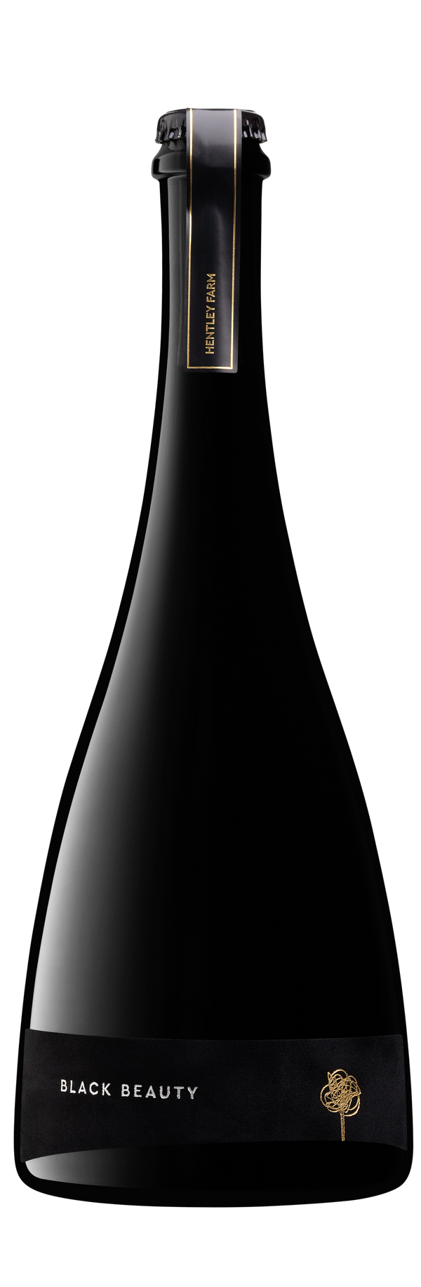 Black wine bottle labeled 'Black Beauty' on a white background