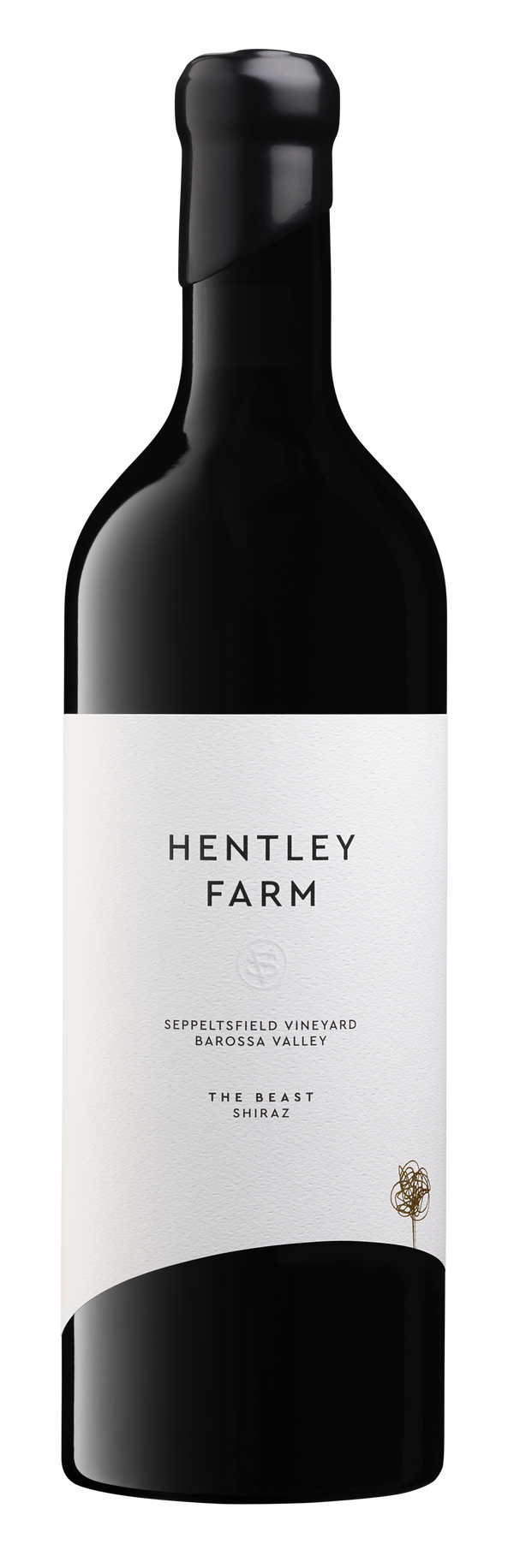 Wine bottle with 'Hentley Farm' label on a white background